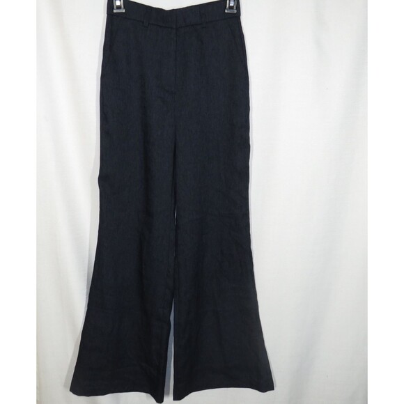 OGL Navy Linen Blend High Waist Side Pocket Flare Pants Size XS - Picture 8 of 9